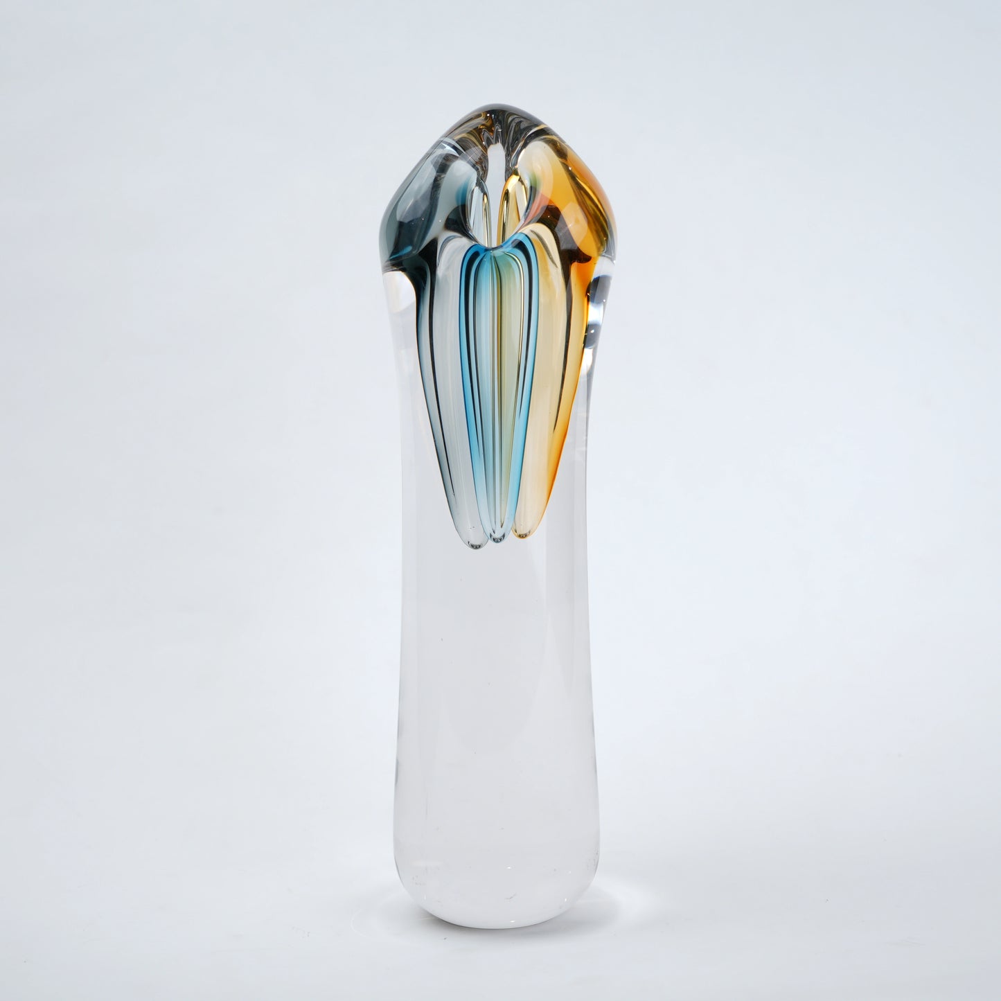 Handblown clear glass decorative vase set with multicolor internal swirl design