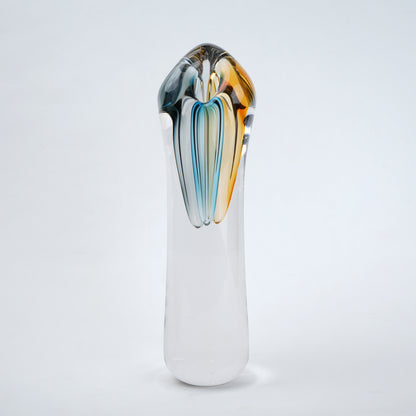 Handblown clear glass decorative vase set with multicolor internal swirl design
