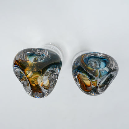 Handblown clear glass decorative vase set with multicolor internal swirl design