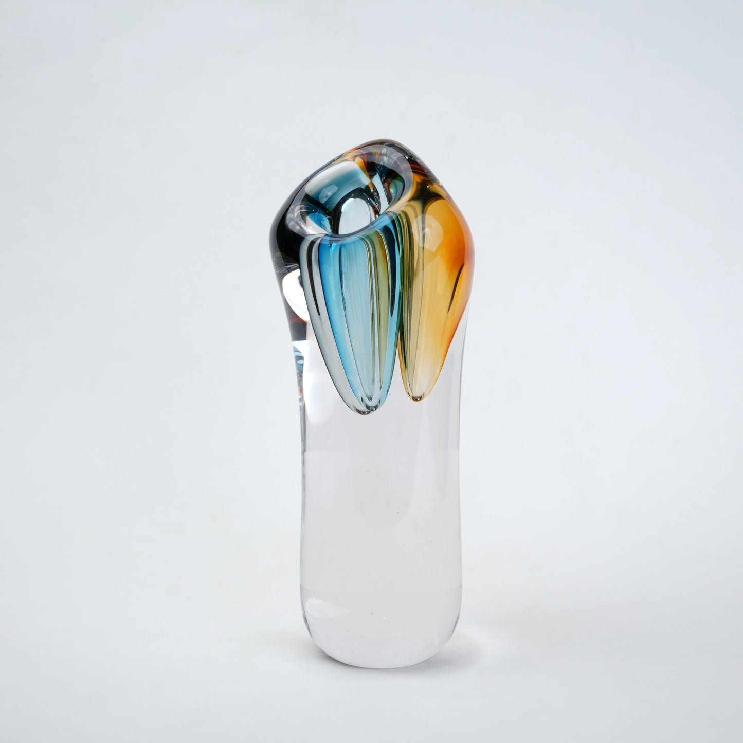Multicolor art vase, side studio on grey