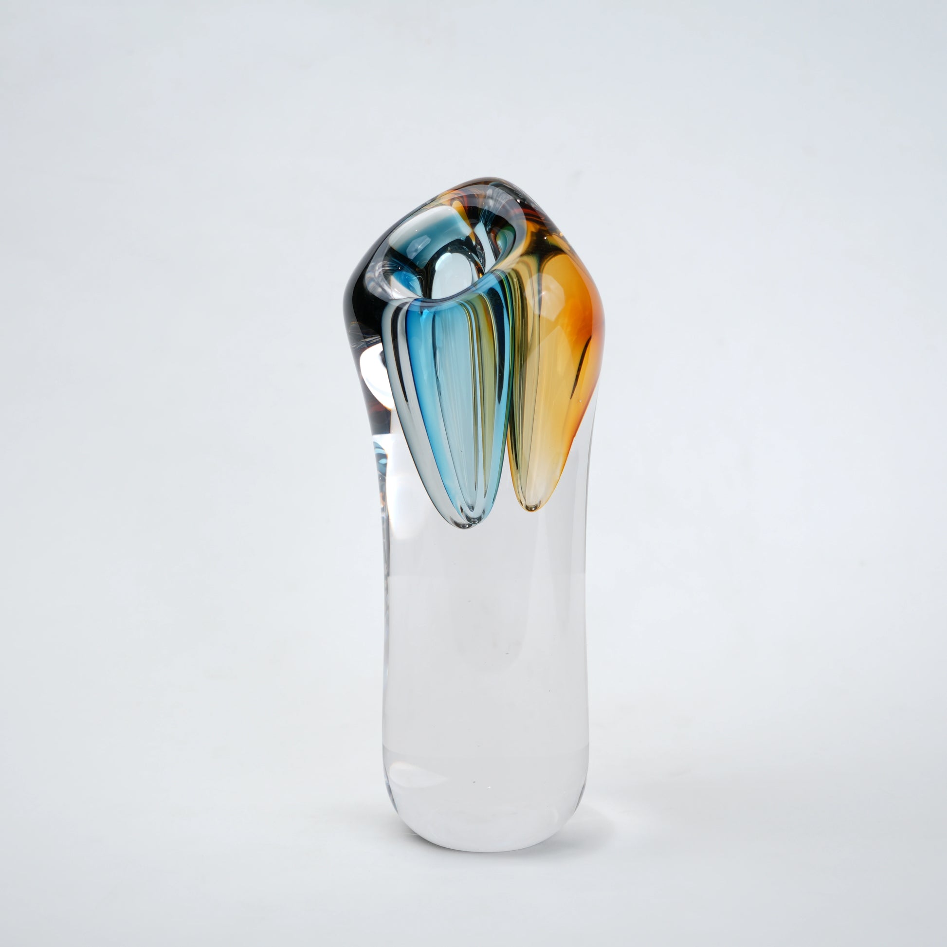 Multicolor art vase, side studio on grey