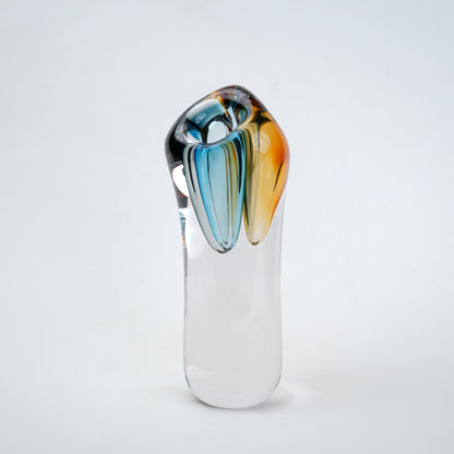 Multicolor art vase, side studio on grey