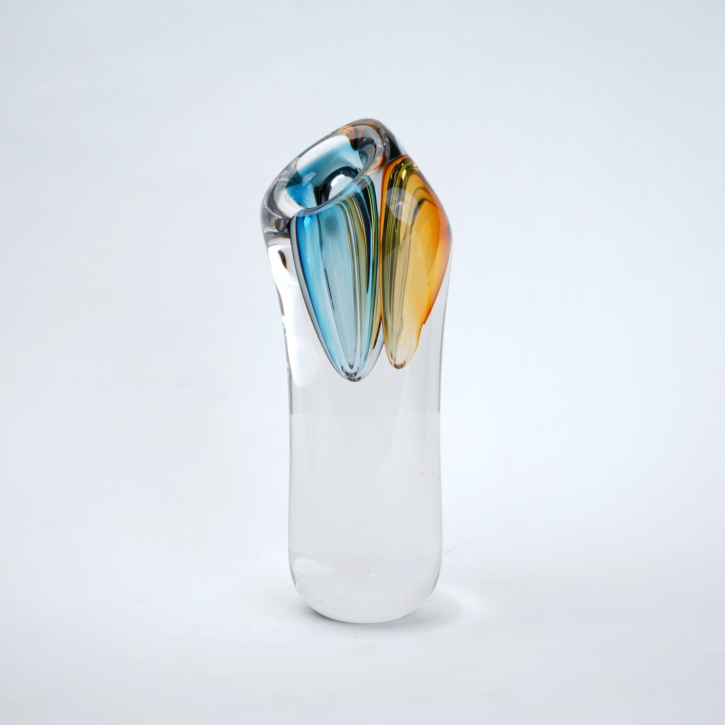 Handblown clear glass decorative vase set with multicolor internal swirl design
