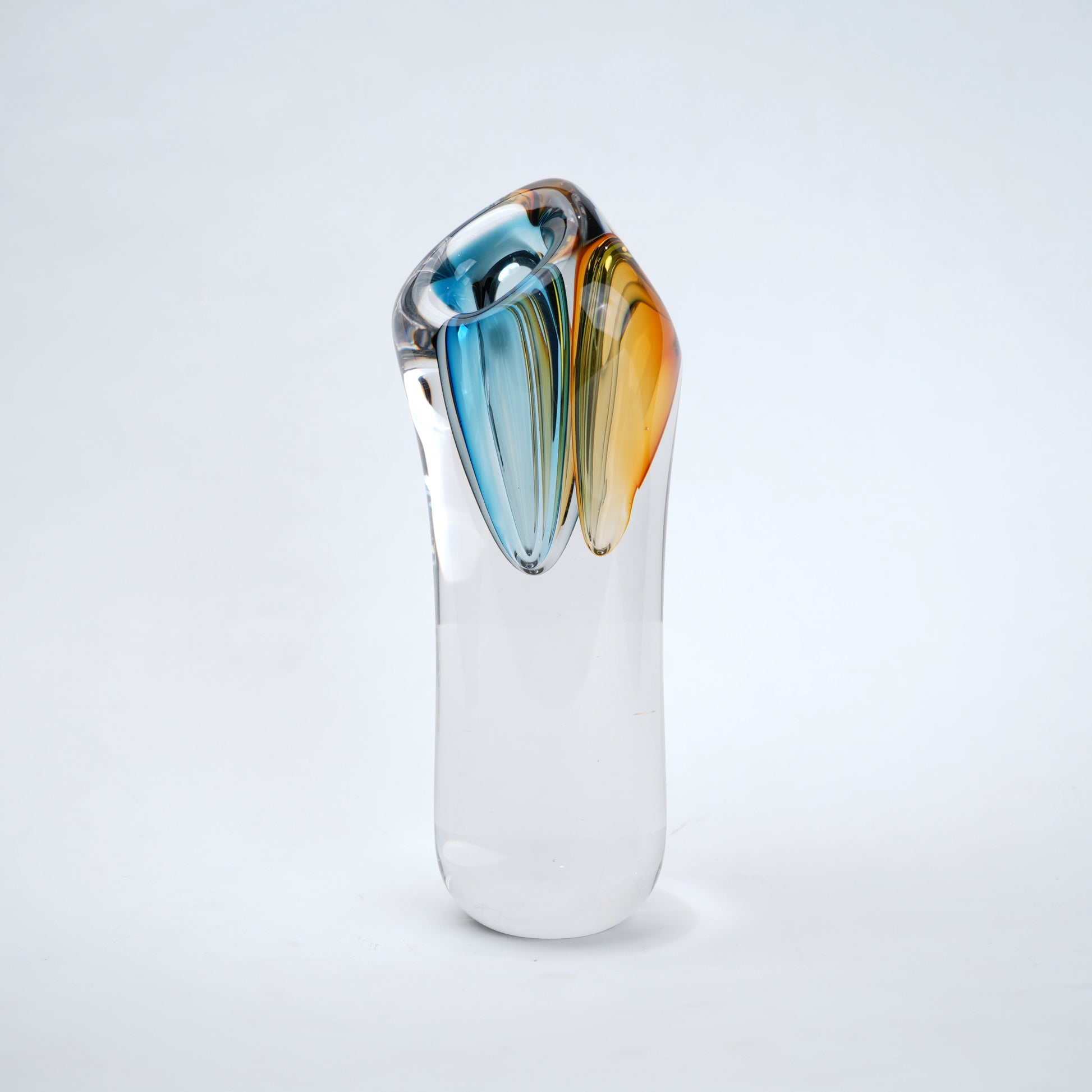 Handblown clear glass decorative vase set with multicolor internal swirl design