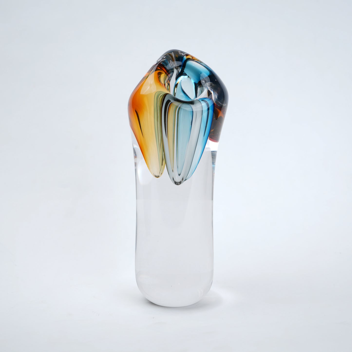 Handblown clear glass decorative vase set with multicolor internal swirl design