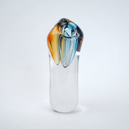 Handblown clear glass decorative vase set with multicolor internal swirl design