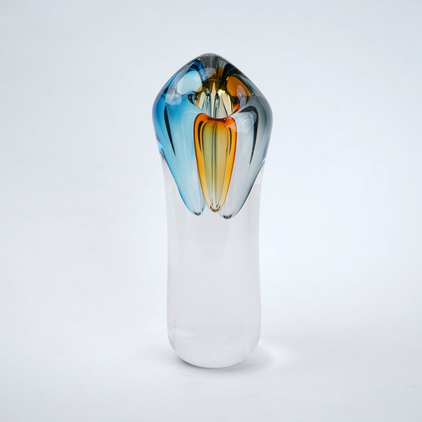 Handblown clear glass decorative vase set with multicolor internal swirl design