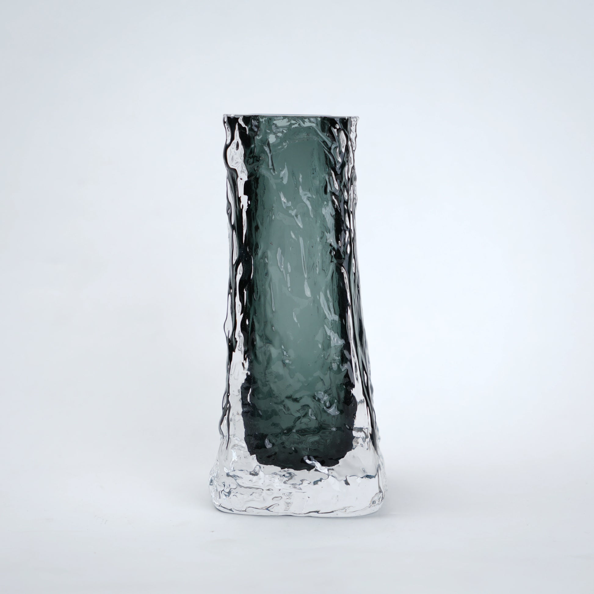 Transparent grey column glass vase with a tall vertical shape and smooth finish, designed for modern home decor and floral arrangements.