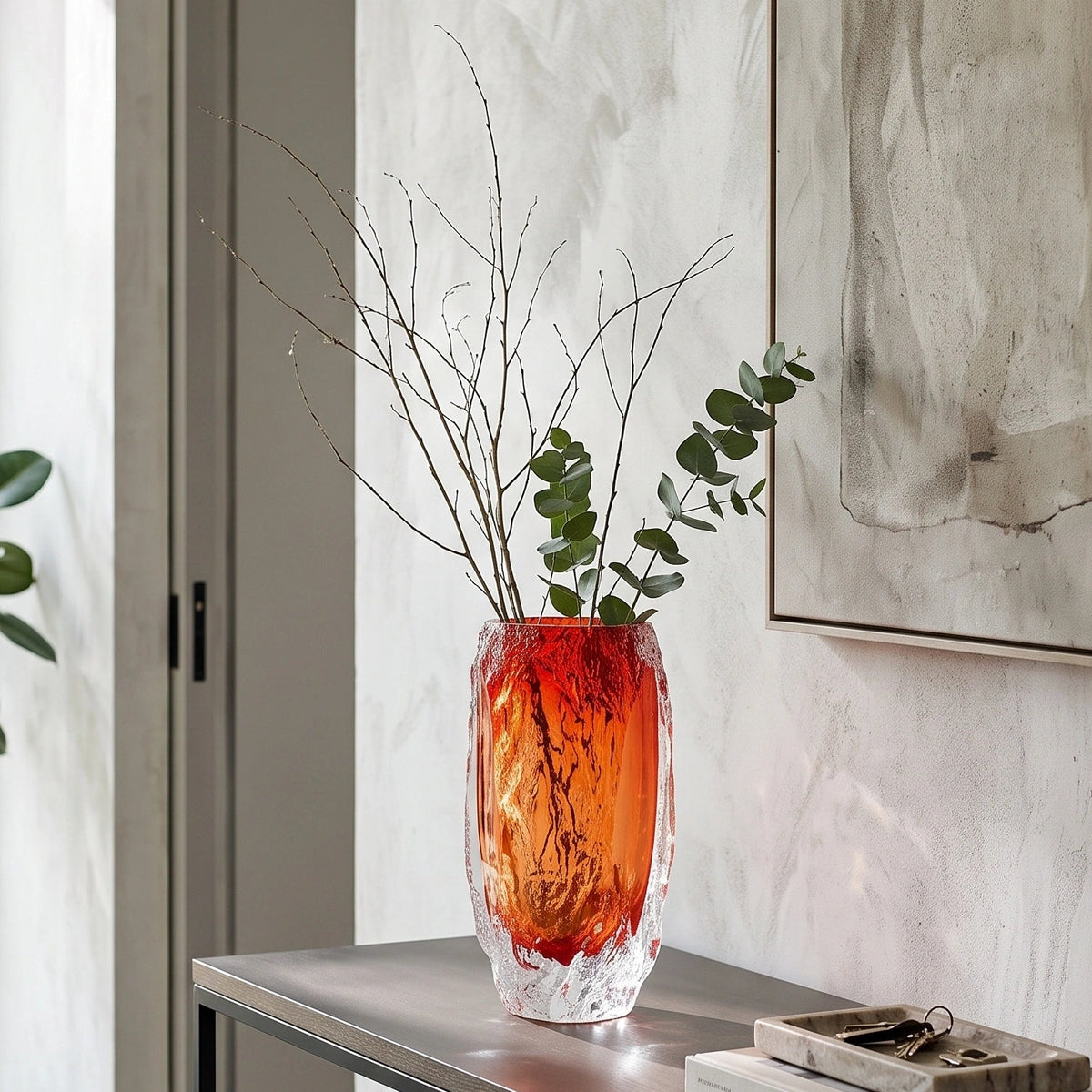 Amber Orange Art Glass Vase