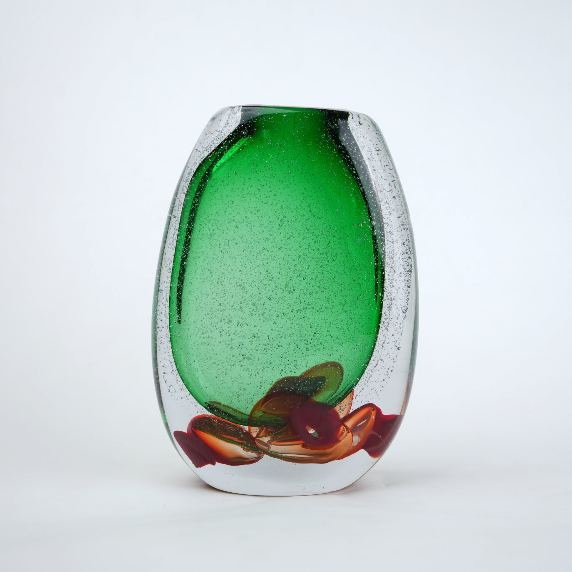 Green clear glass vase with decorative bubble base