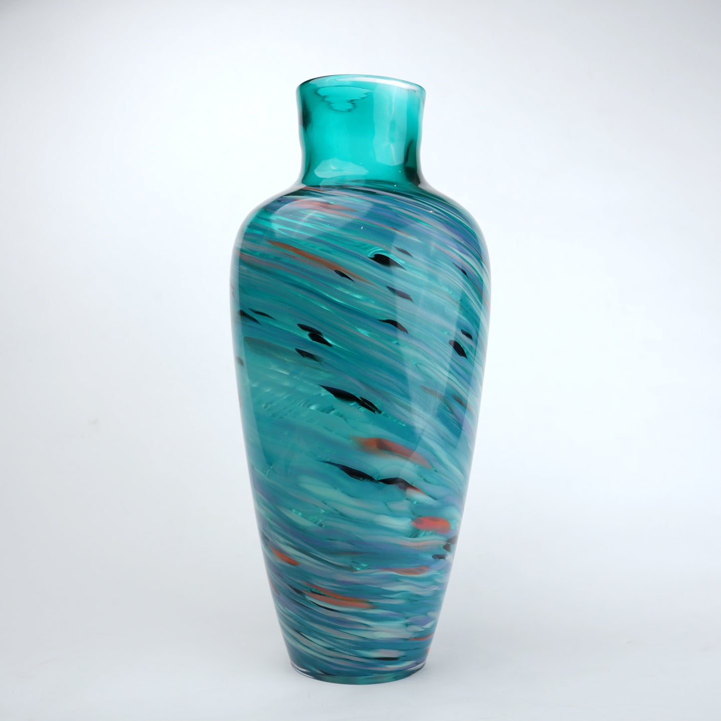Blue green swirl pattern glass vase