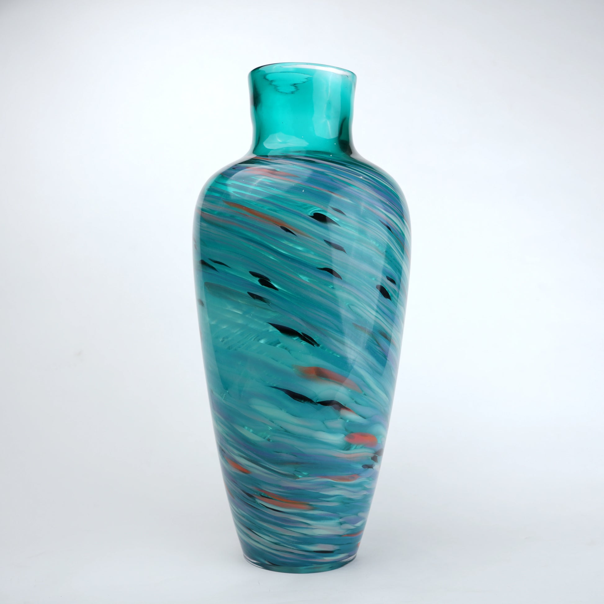Blue green swirl pattern glass vase