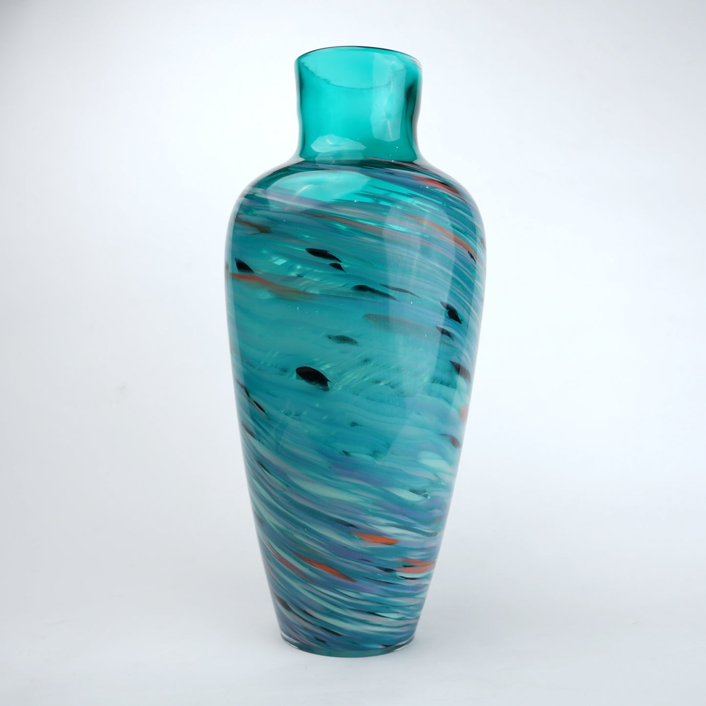 Blue green swirl pattern glass vase