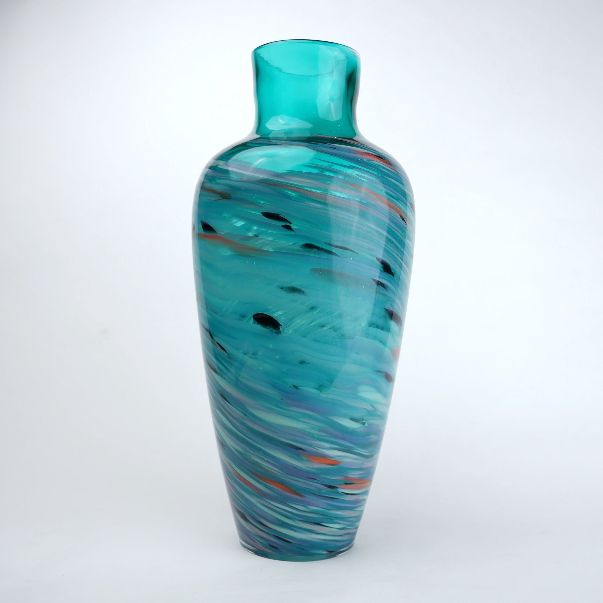 Blue green swirl pattern glass vase