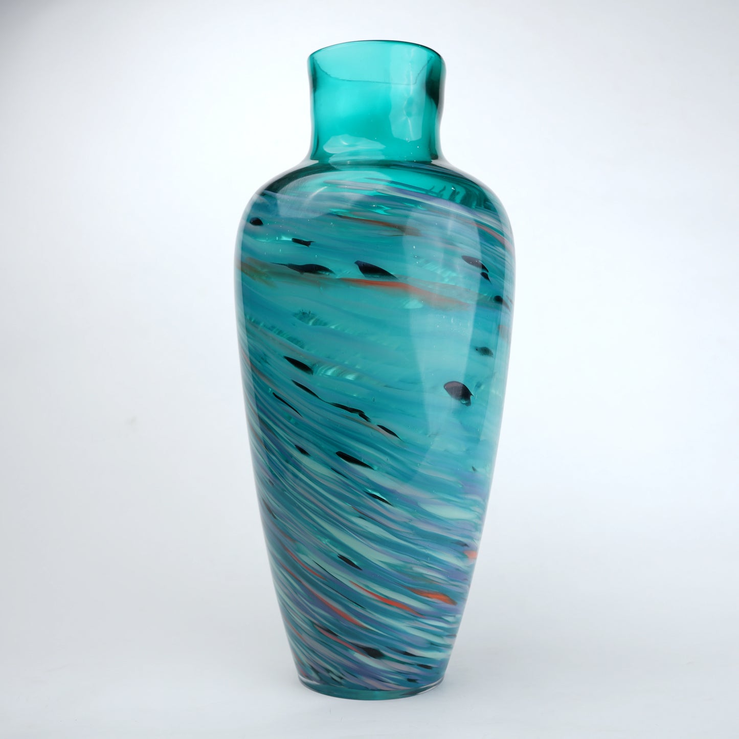 Blue green swirl pattern glass vase