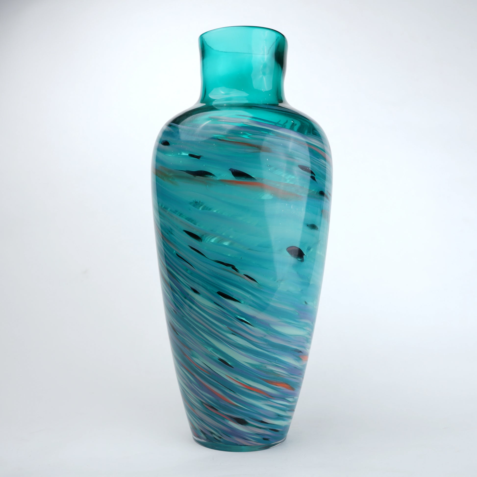 Blue green swirl pattern glass vase