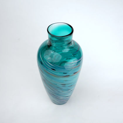 Blue green swirl pattern glass vase