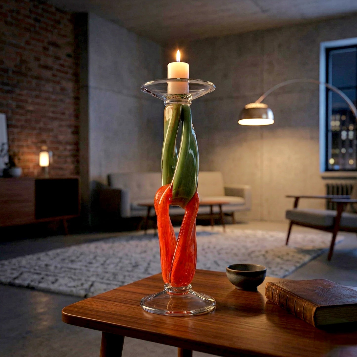 Lumi holder lit, industrial loft scene