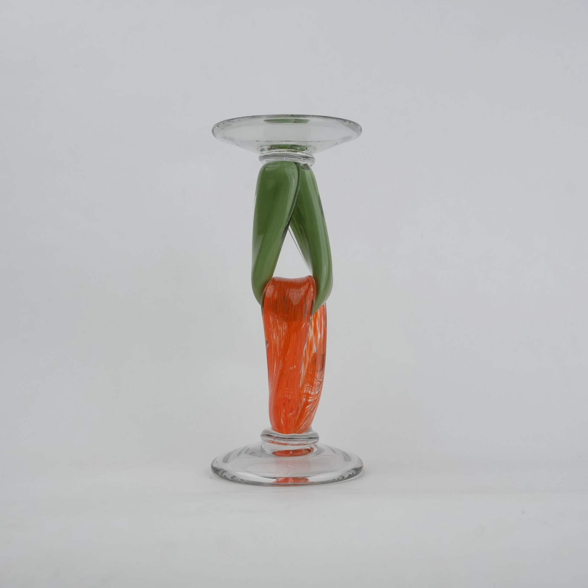 Modern art glass candle holder with green body and orange accent frame