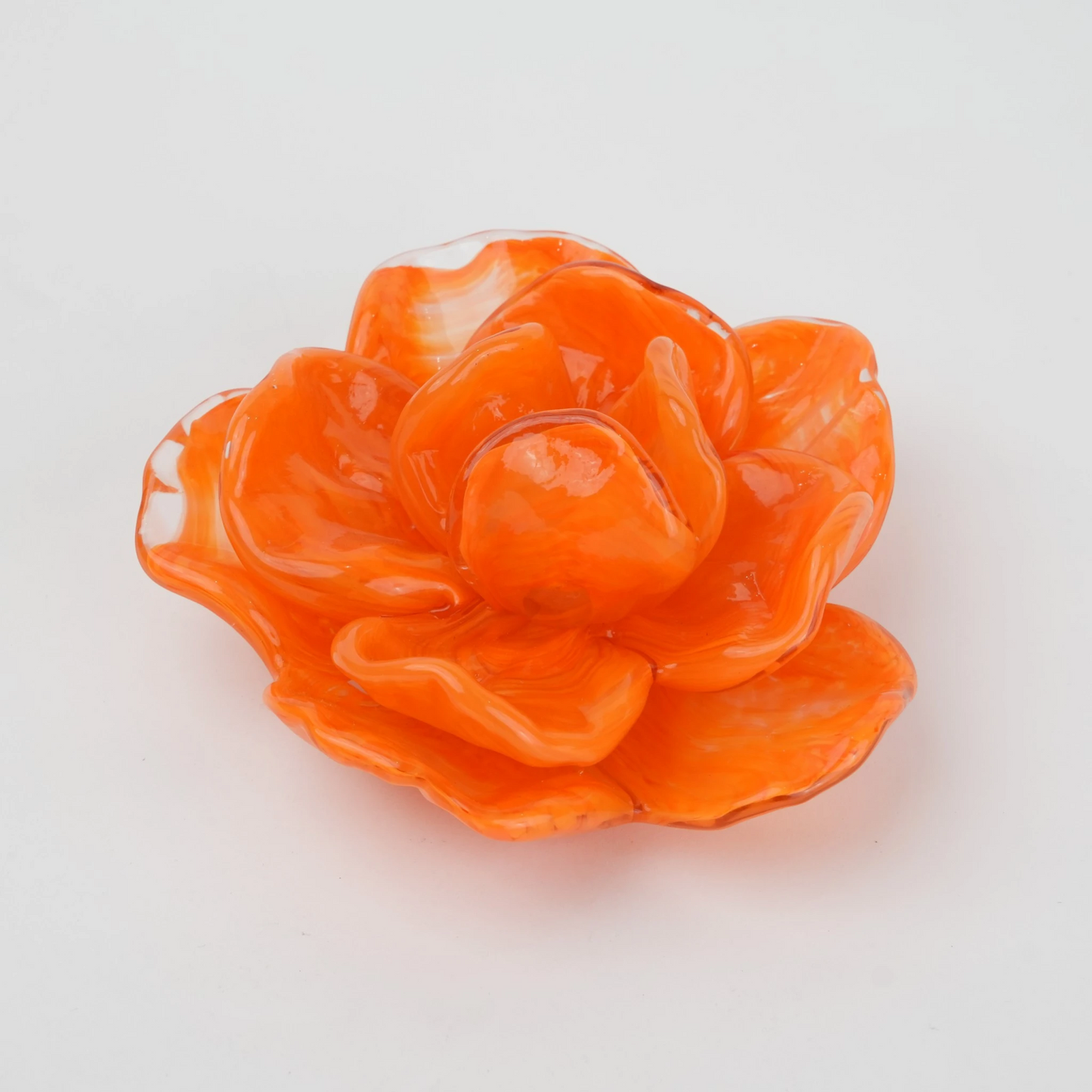 Handcrafted glass flower candle holder with layered petal design