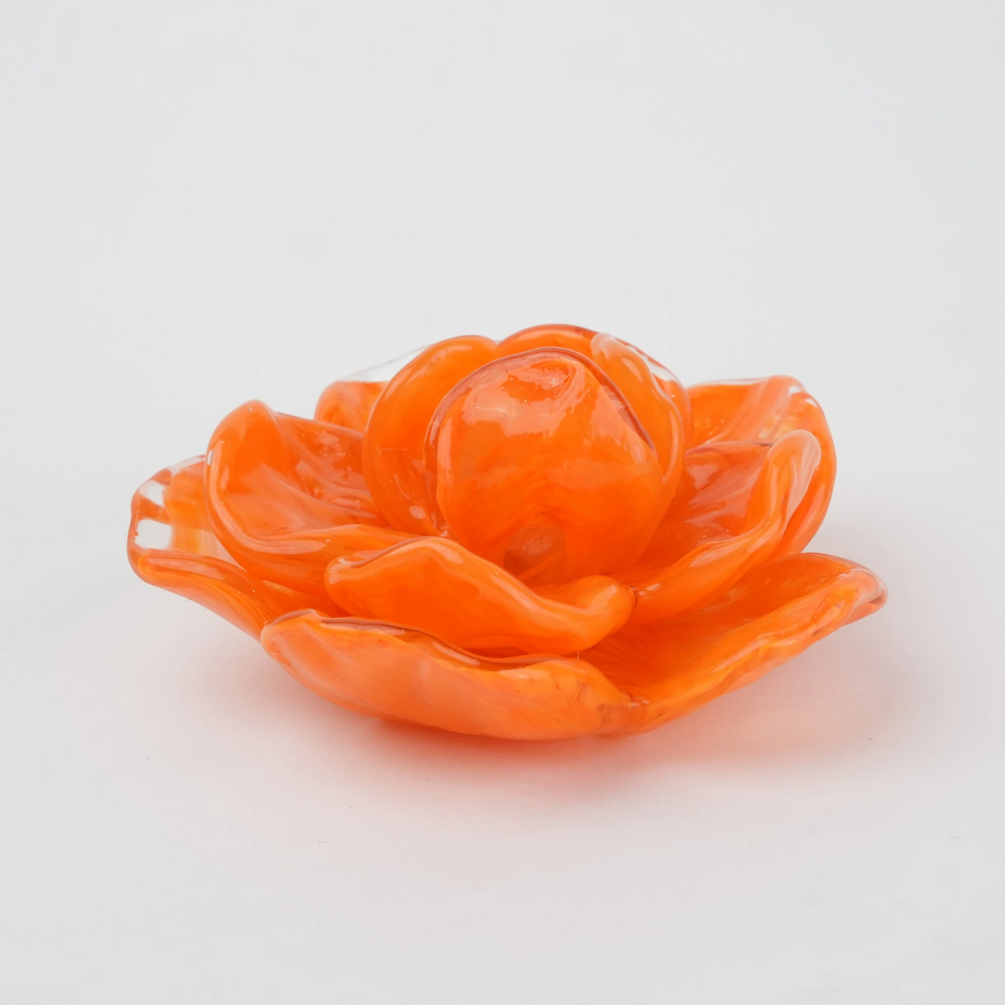 Handcrafted glass flower candle holder with layered petal design