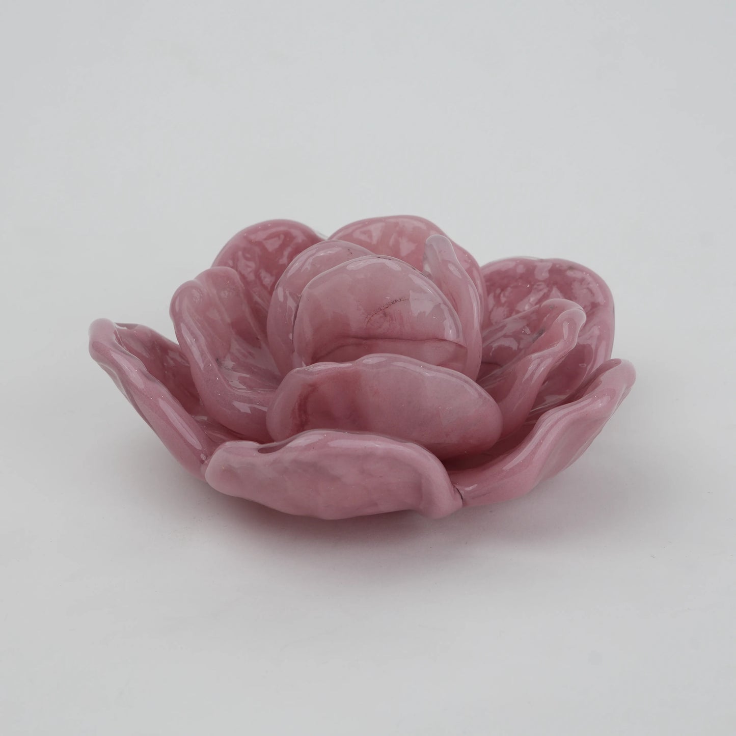 Handcrafted glass flower candle holder with layered petal design