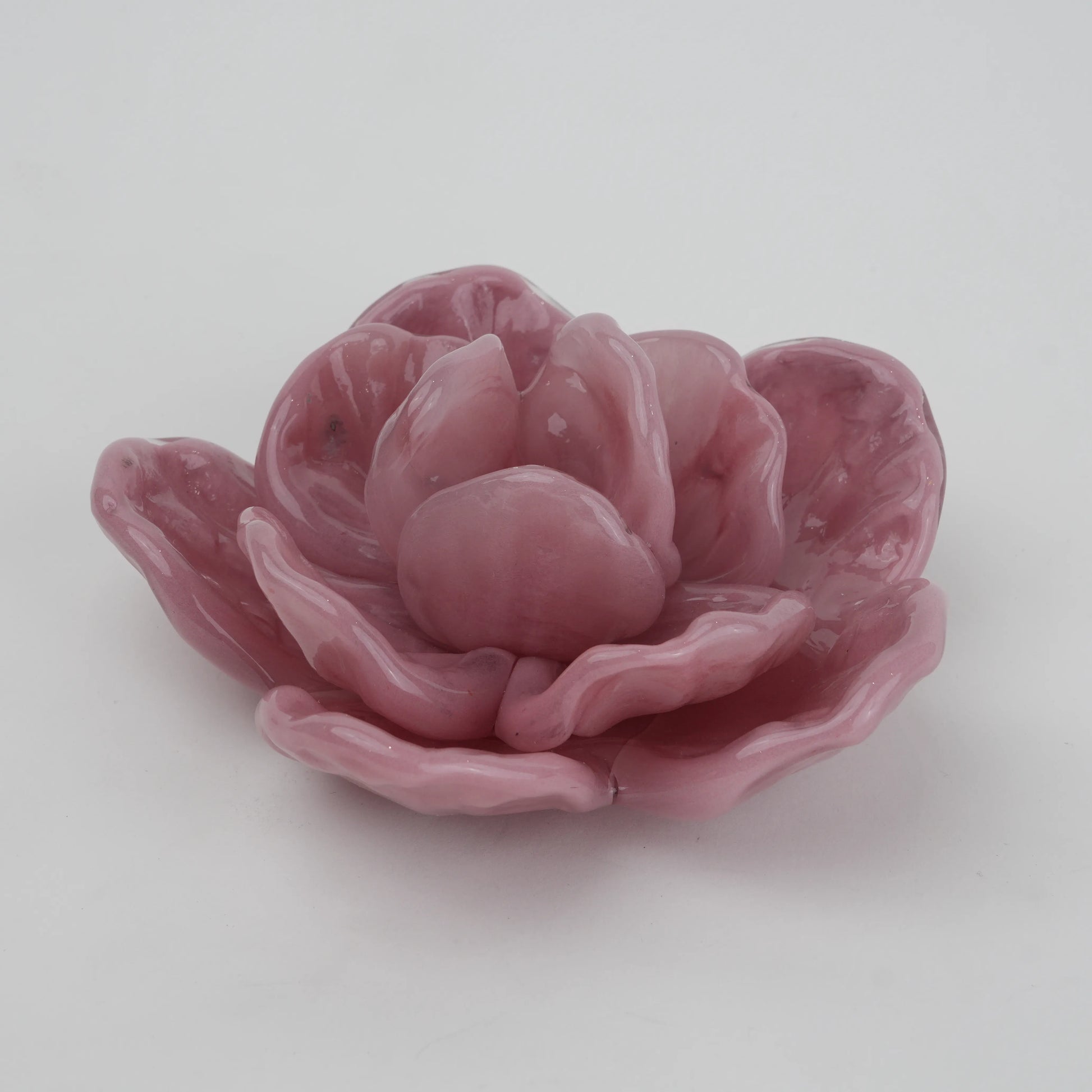 Handcrafted glass flower candle holder with layered petal design