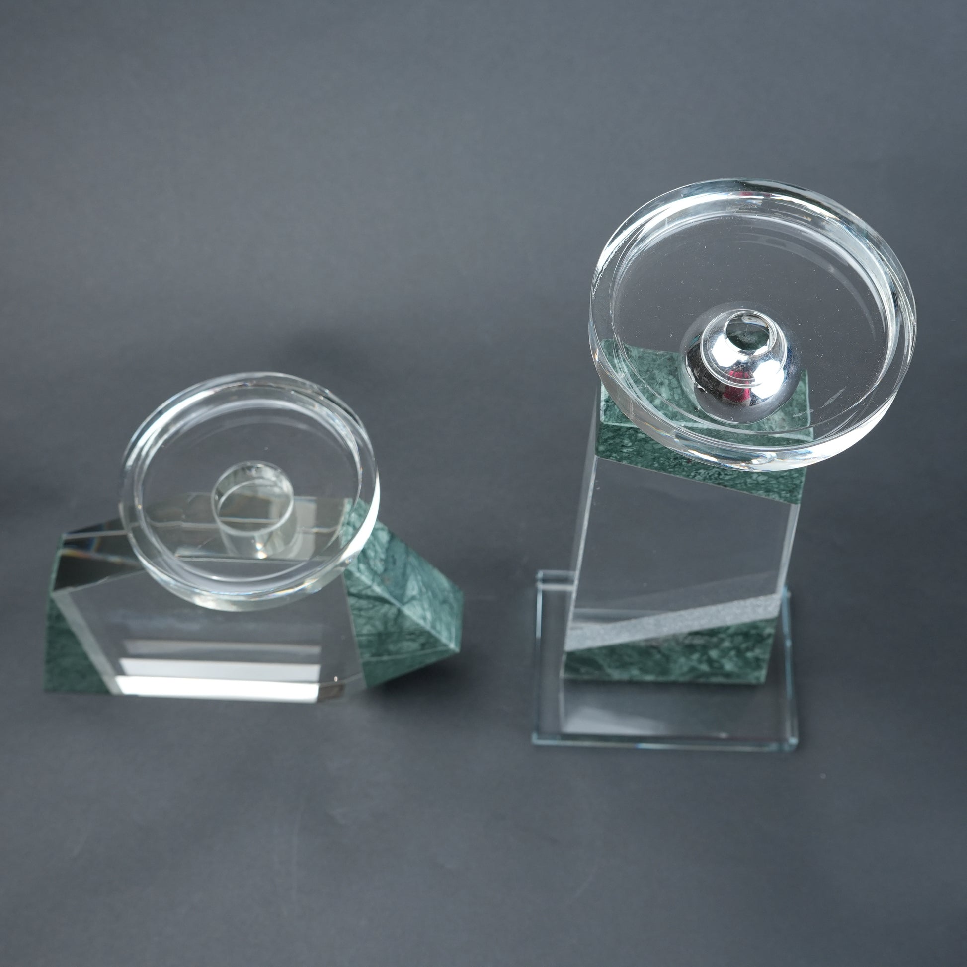 geometric candle holder green marble base modern