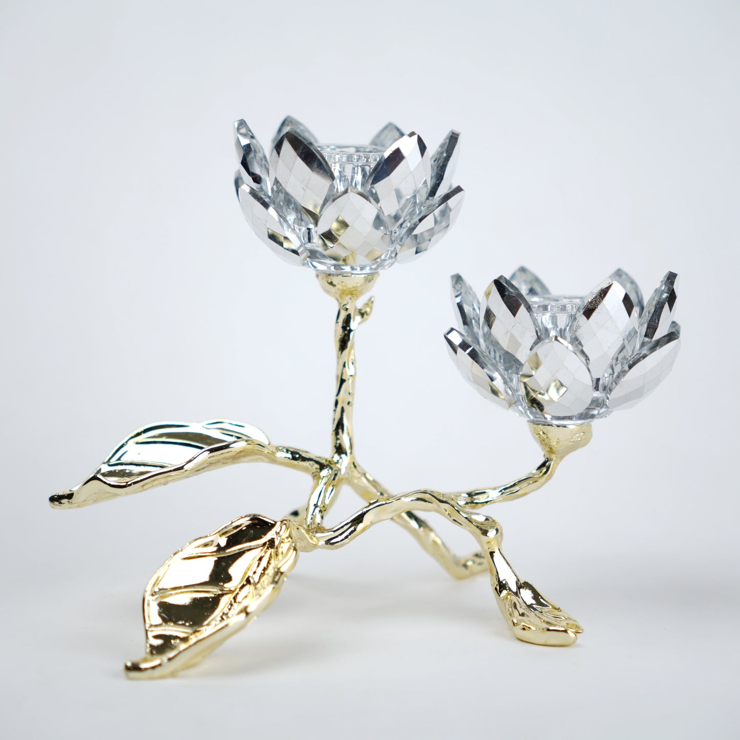 crystal lotus dual candle holder gold base decor