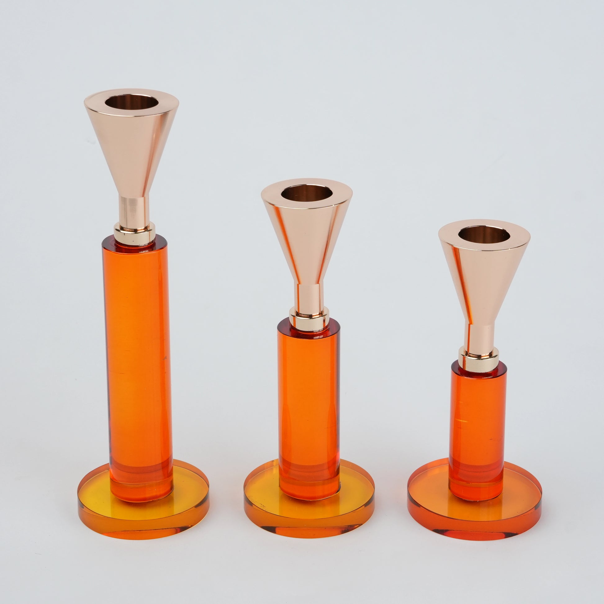 amber glass candle holder set of 3 gold top