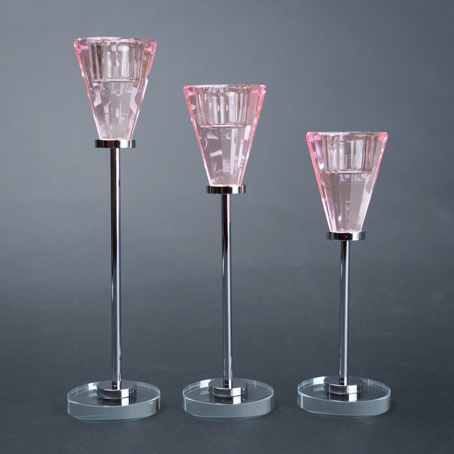 blush pink candle holder set of 3 chrome stand