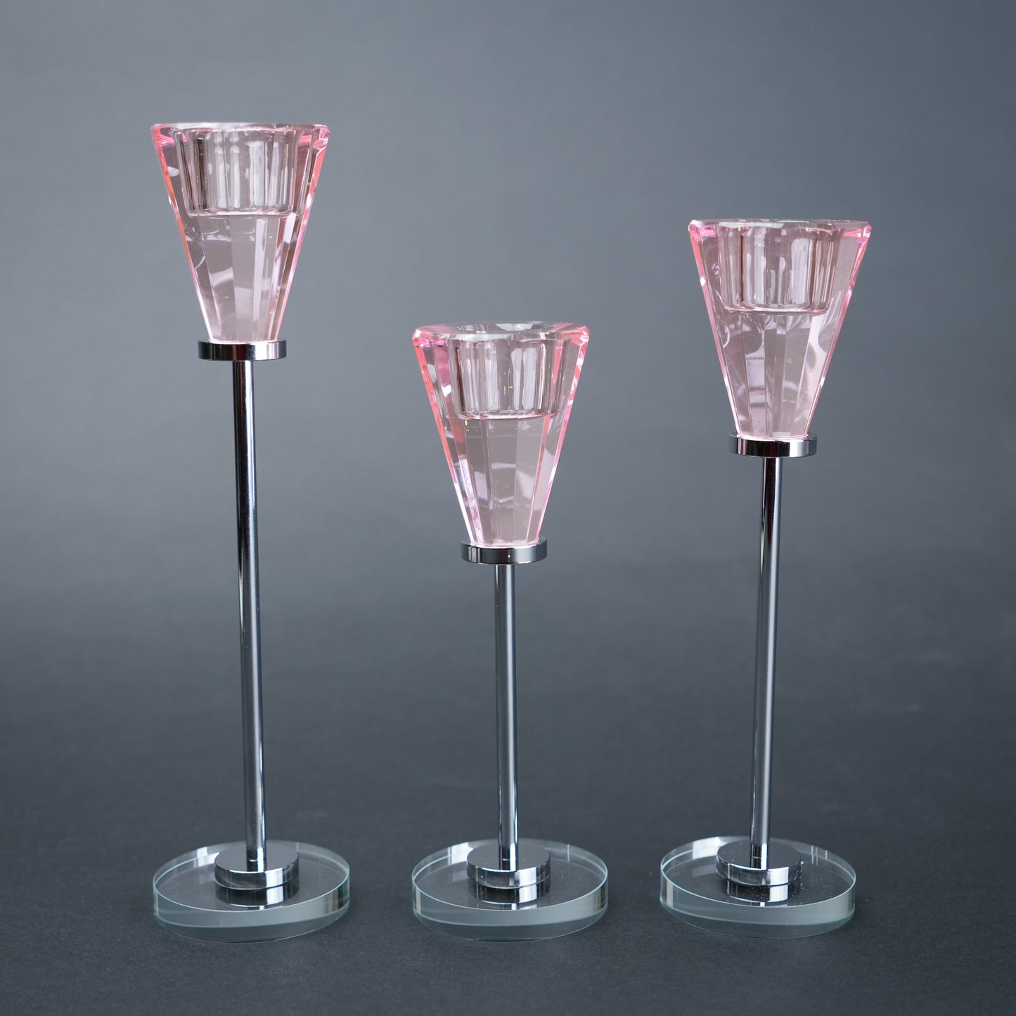 blush pink candle holder set of 3 chrome stand