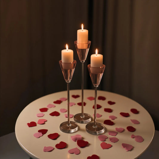 blush pink candle holder set of 3 chrome stand