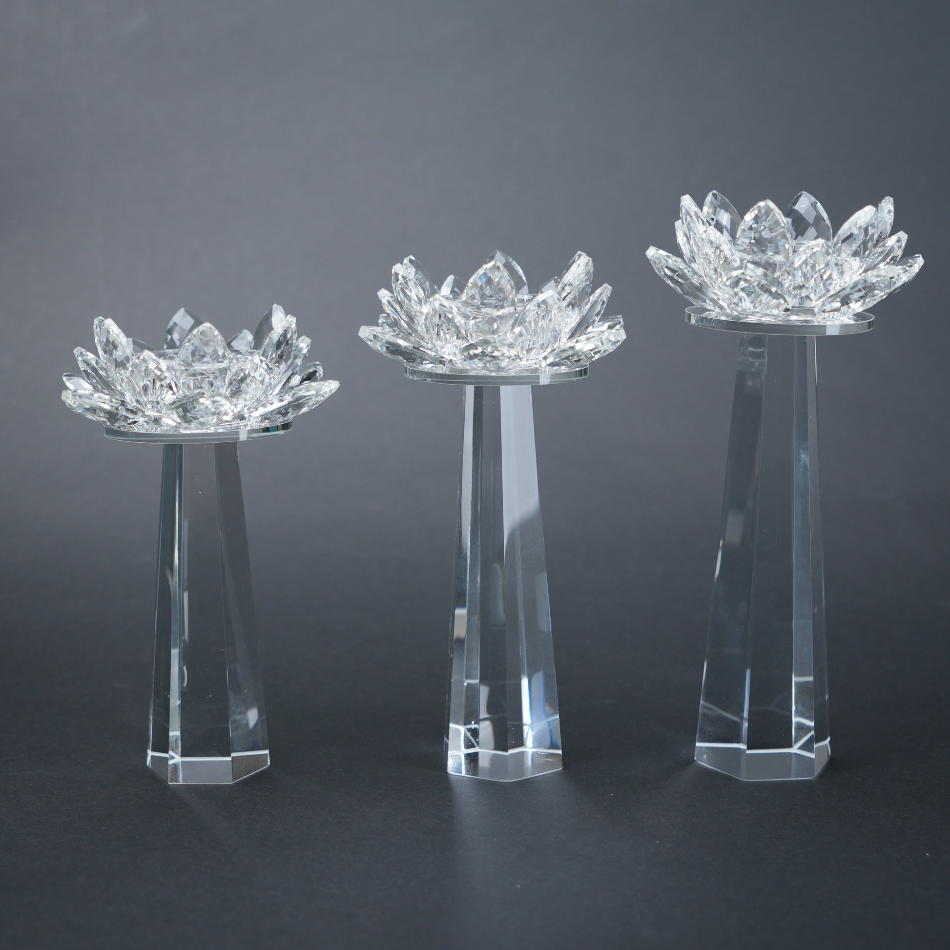 crystal lotus candle holder set of 3