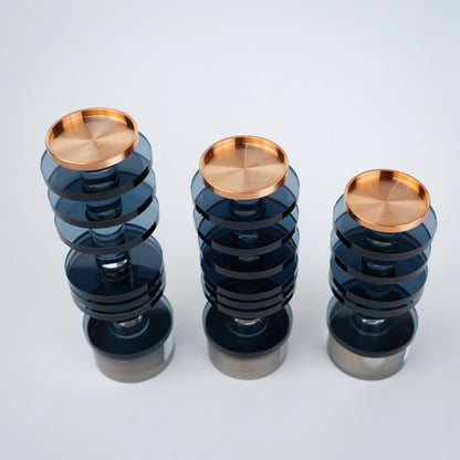 smoked blue glass candle holder with gold top modern design