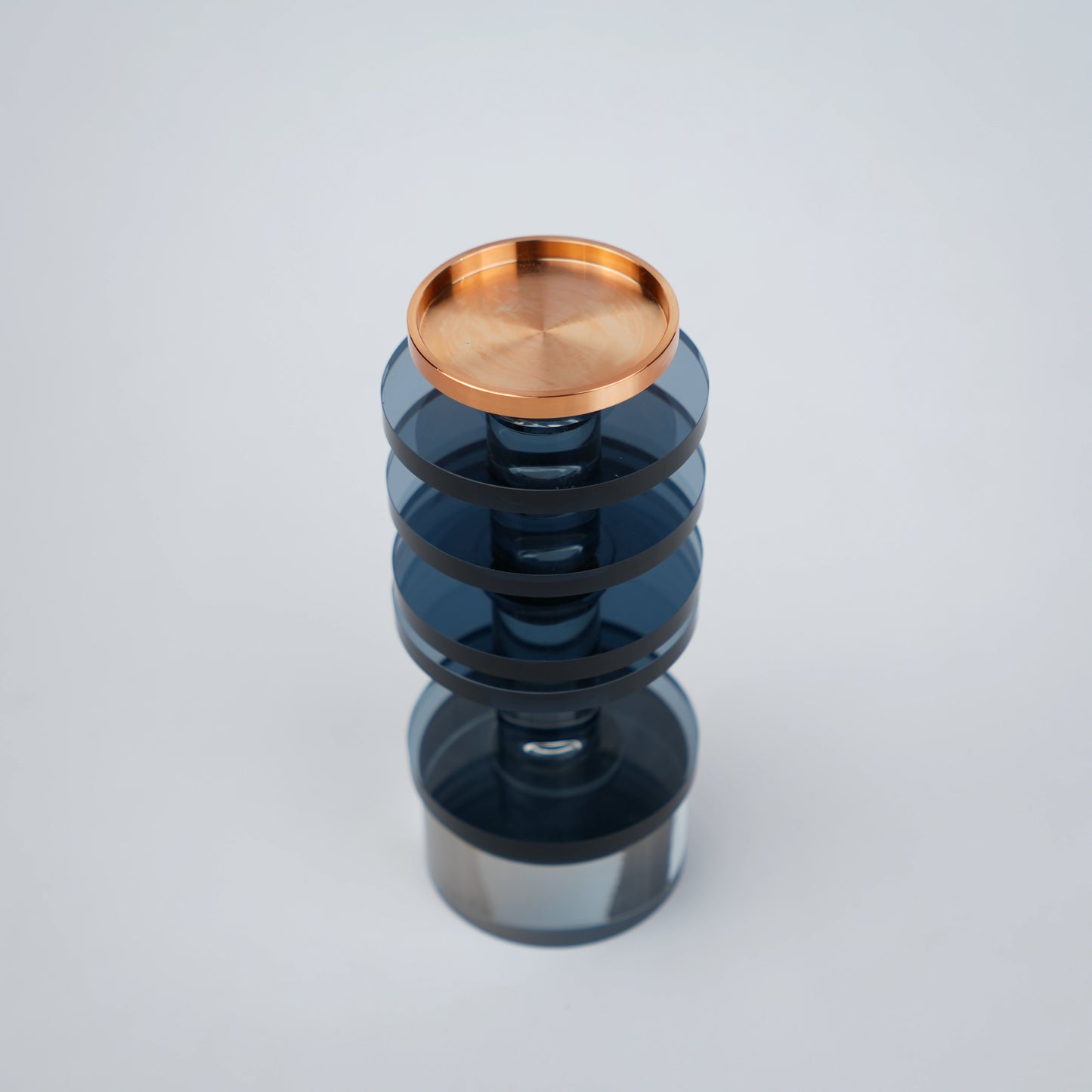 smoked blue glass candle holder with gold top modern design