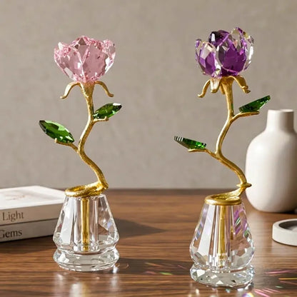 Luxury crystal flower décor set with gold stems and green crystal leaves