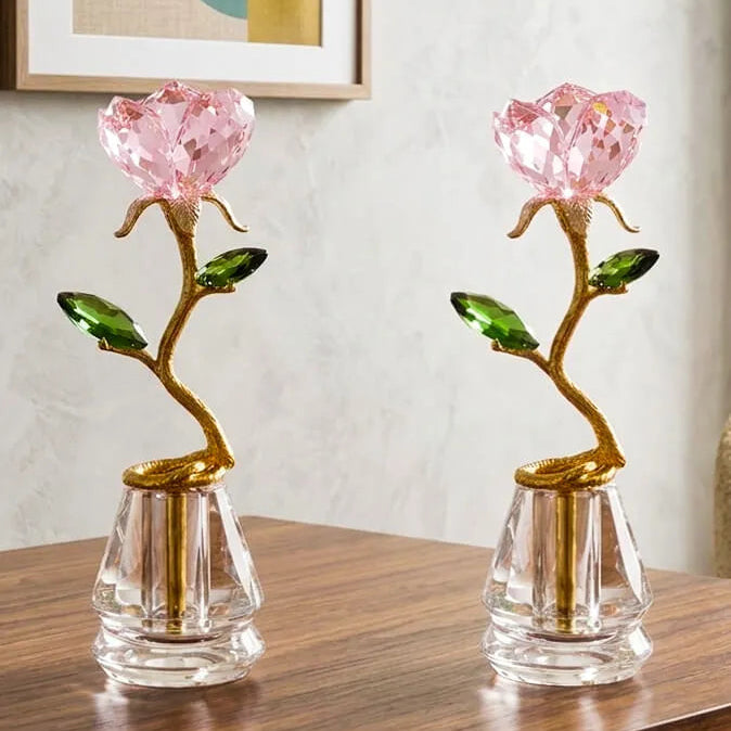 Luxury crystal flower décor set with gold stems and green crystal leaves