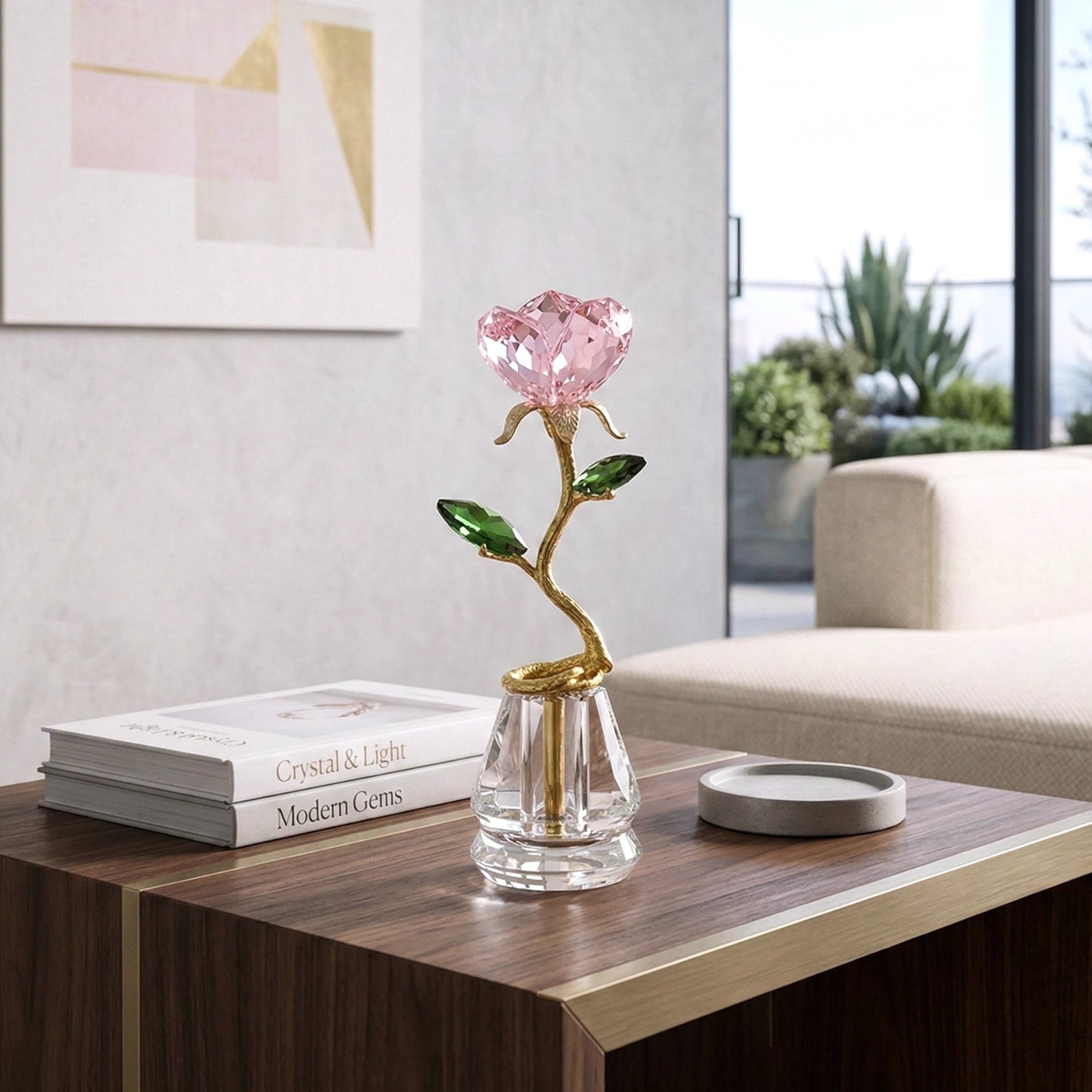 crystal flower decor gold base luxury accent