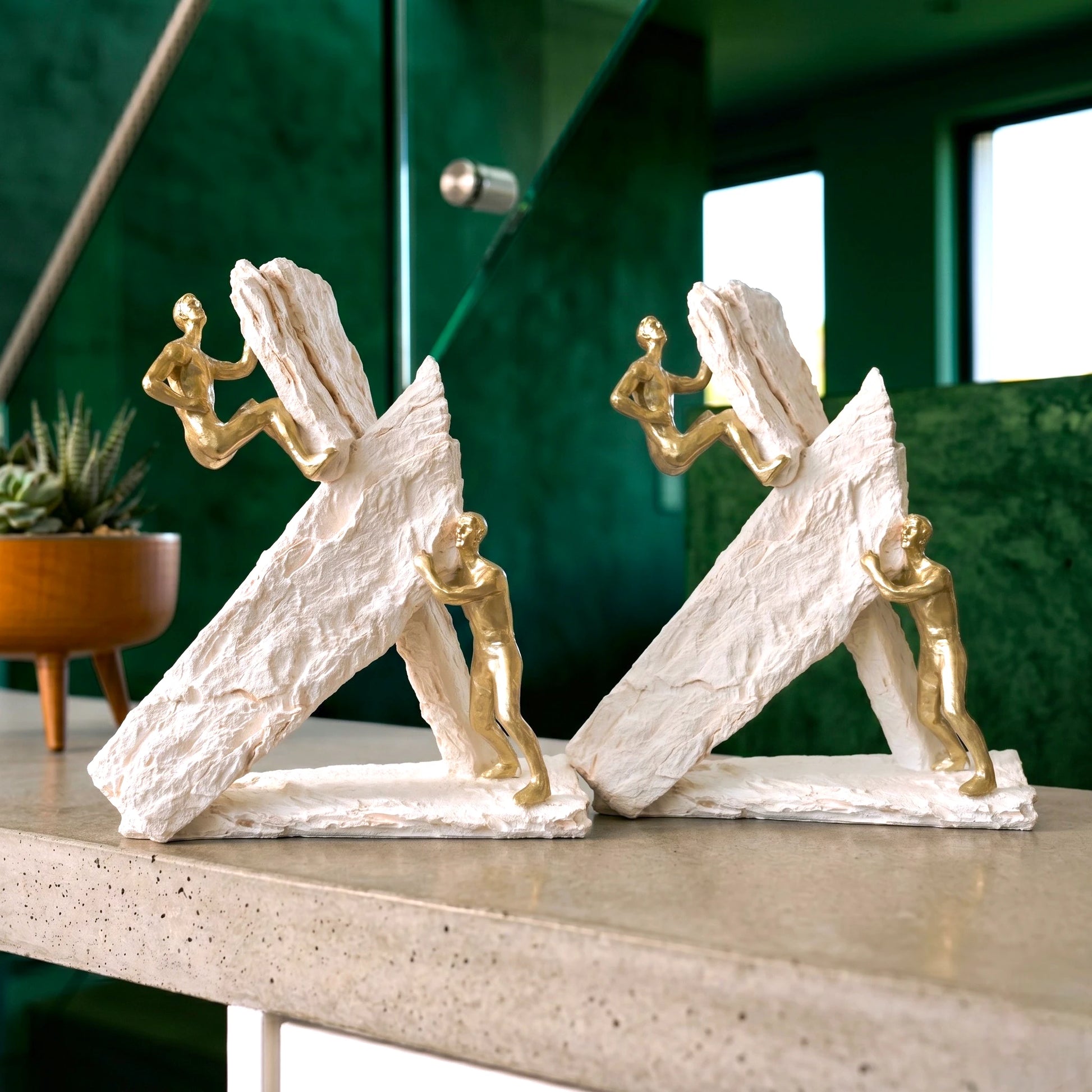 abstract decor figurine black and white textured base gold accents