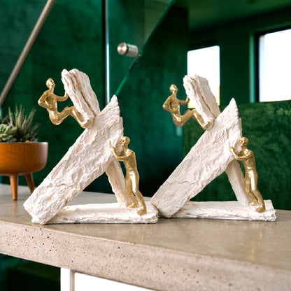 abstract decor figurine black and white textured base gold accents