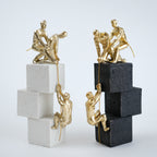 modern decor figurine textured white black gold human figures