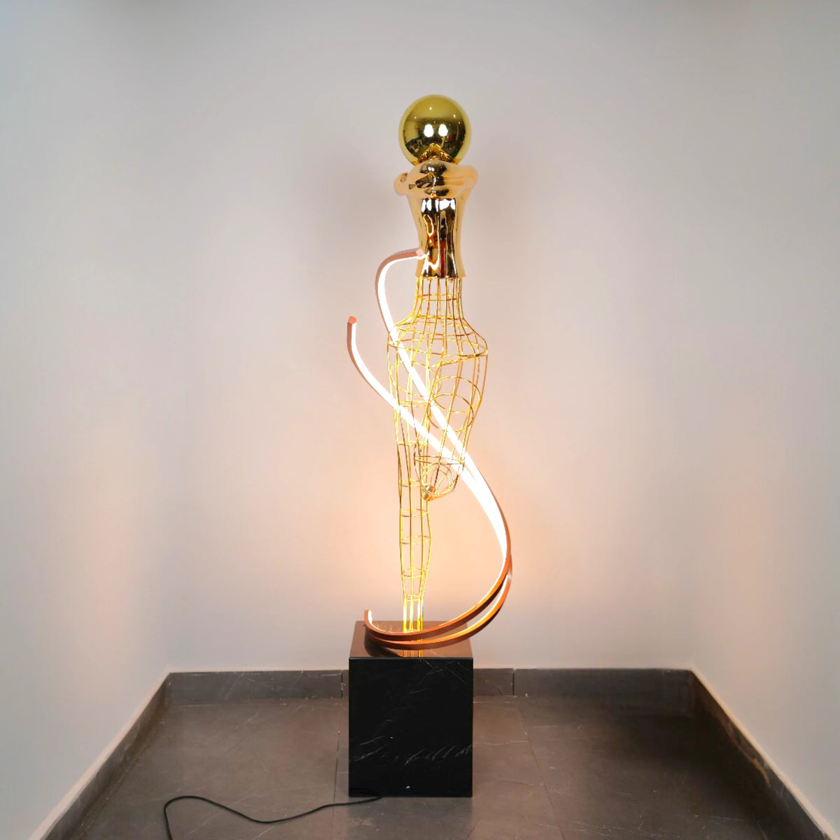 Sculptural Wireframe Floor Lamp detail of metal frame design