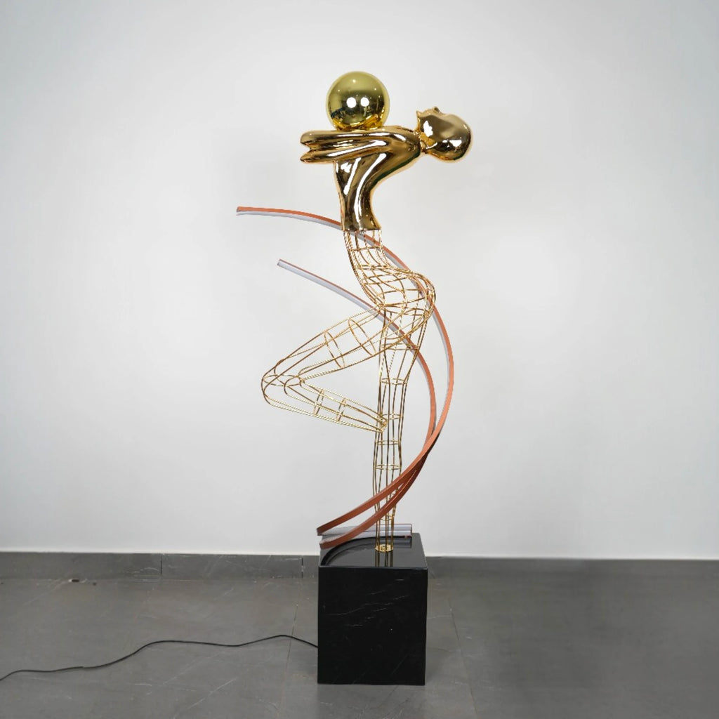 Sculptural Wireframe Floor Lamp styled corner lighting setup