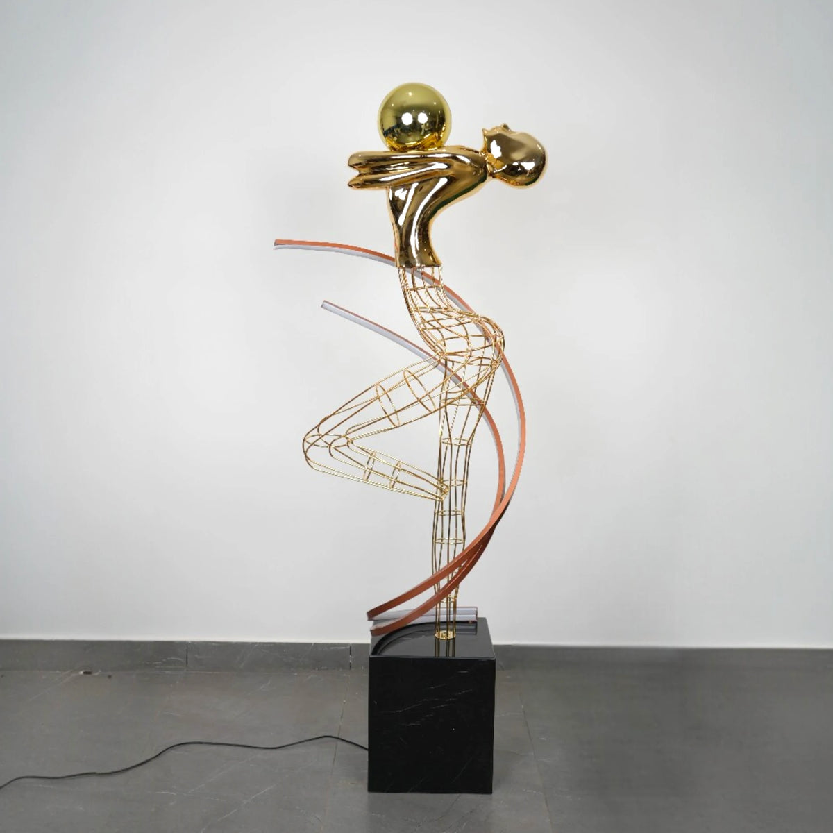 Sculptural Wireframe Floor Lamp styled corner lighting setup