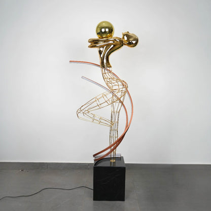 Sculptural Wireframe Floor Lamp styled corner lighting setup