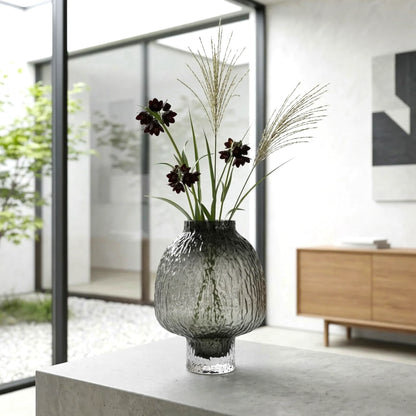 Olive charcoal vase w/ pampas, courtyard