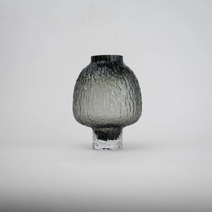 olive charcoal textured glass vase with ripple pattern