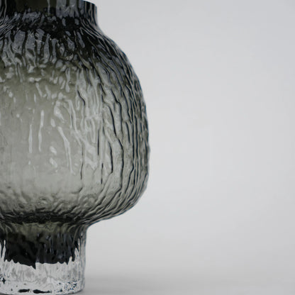 olive charcoal textured glass vase with ripple pattern