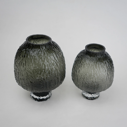 olive charcoal textured glass vase with ripple pattern